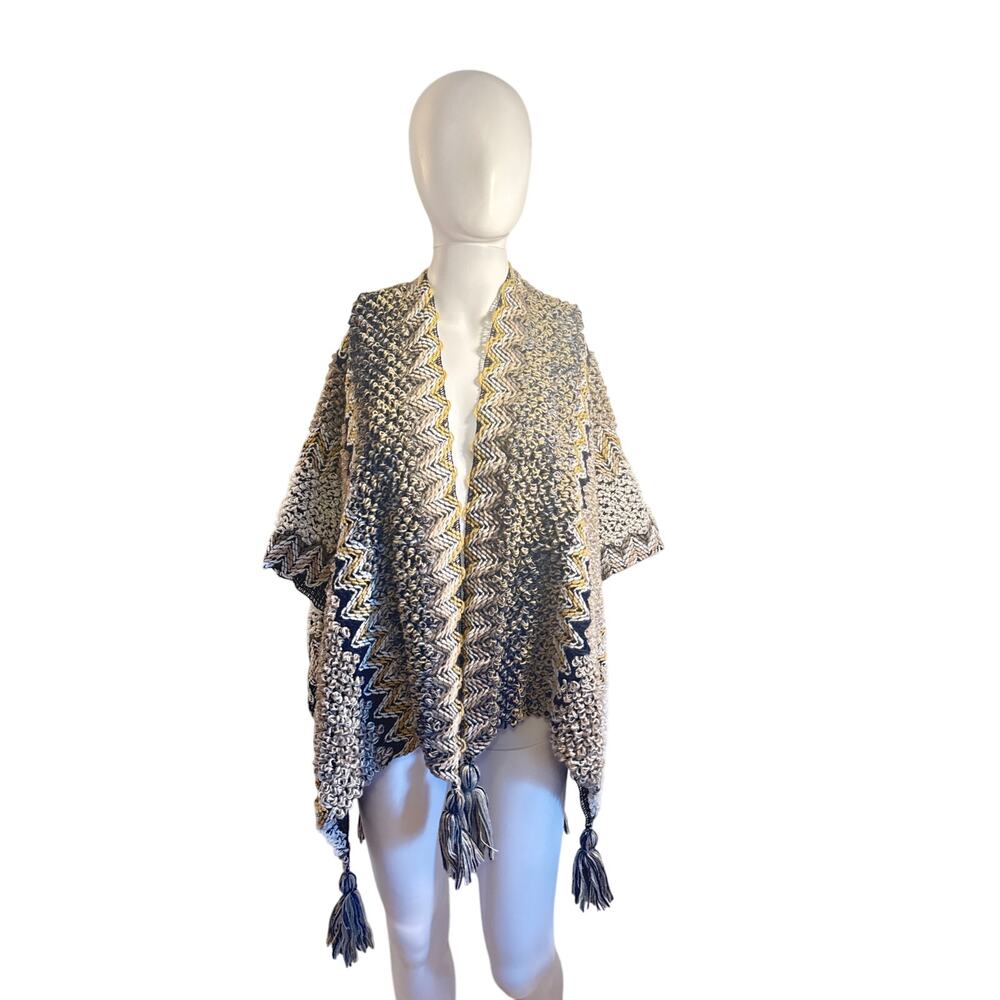 Handmade Crochet Shawl Black & Brown Zig Zag Pattern Boho Wrap